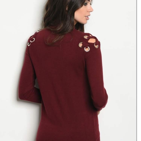 NWT Maroon red Lace Up Turtleneck Sweater - Picture 3 of 6